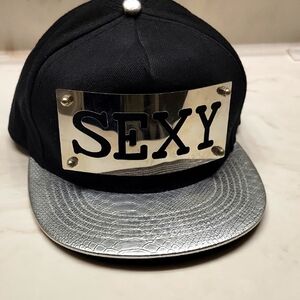 Black and Silver Cap with Metallic "SEXY" Plate